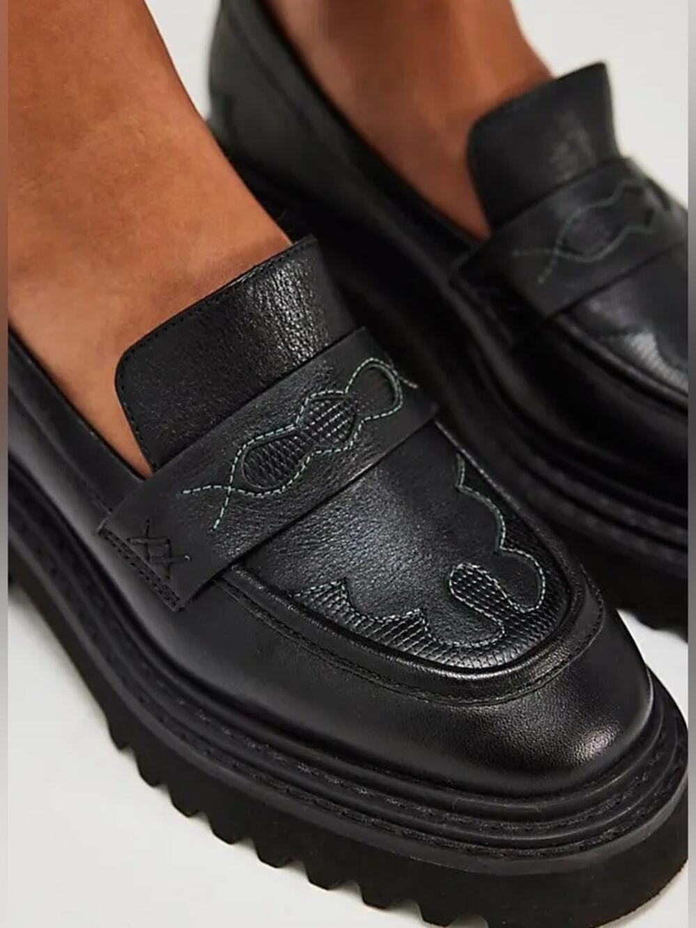 Free People Black Leather Platform Loafers